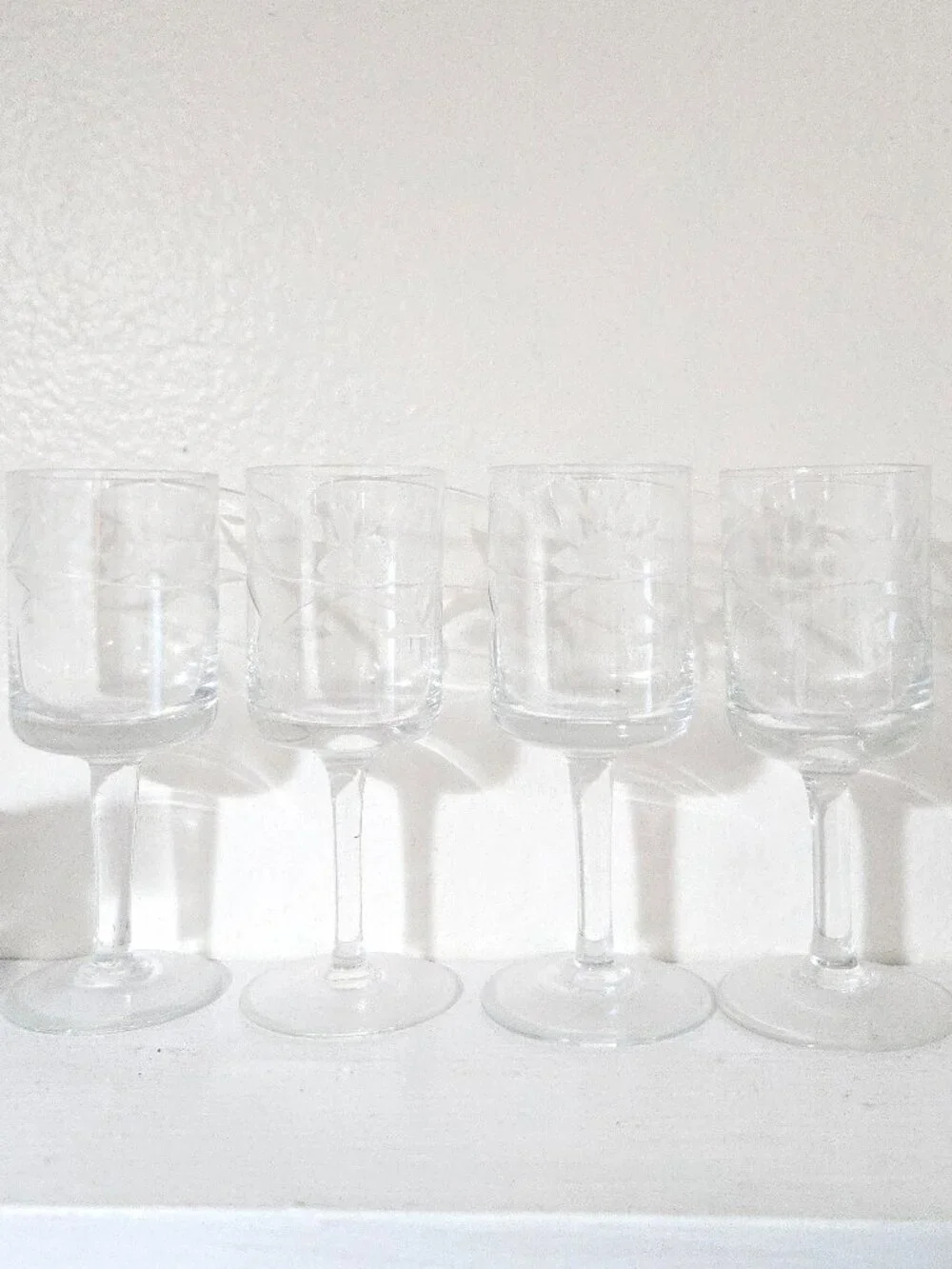 🍷 Vintage Etched Floral Crystal Cordial Liqueur Glasses Set of 4 🥂